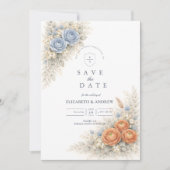 Botanische Blaue Rosen Hochzeit Save The Date (Vorderseite)