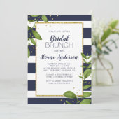 Botanische Bling Bridal Brunch mit blauen Streifen Einladung (Stehend Vorderseite)