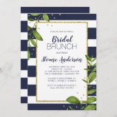 Botanische Bling Bridal Brunch mit blauen Streifen Einladung (Vorne/Hinten)