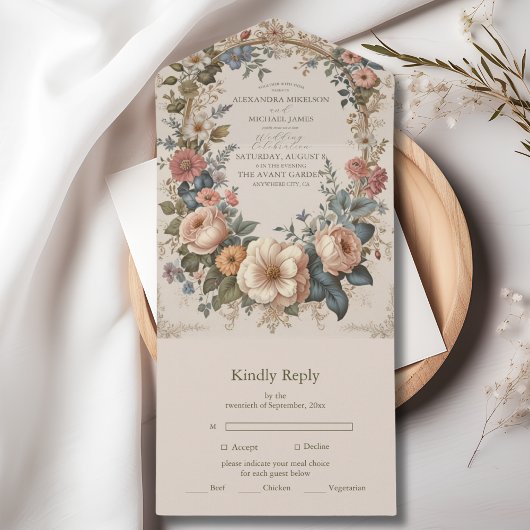 Botanische Bliss Wildblumen Jugendstil-Hochzeit All In One Einladung