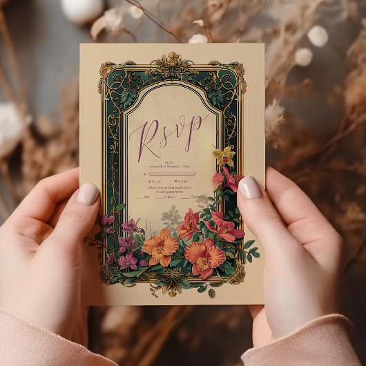 Botanische Bliss Wildblumen Jugendstil-Hochzeit RSVP Karte