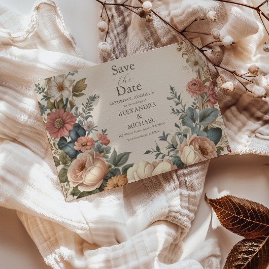 Botanische Bliss Wildblumen Jugendstil-Hochzeit Save The Date