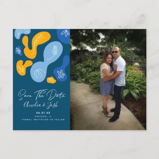 Botanische Blobs Save the Date Foto Postkarte (Vorderseite)