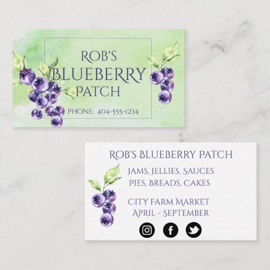 Botanische Blueberries-Visitenkarte Visitenkarte (Vorne/Hinten)