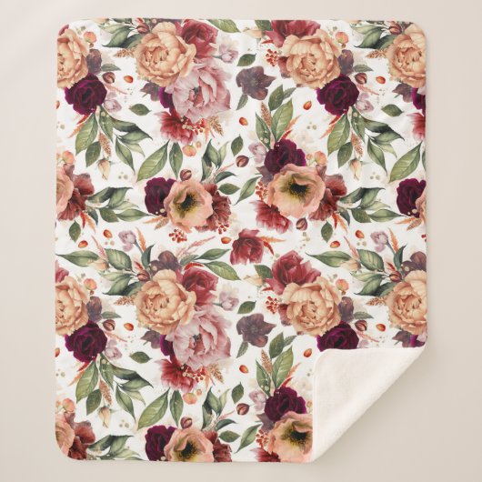 Botanische Blume aus Burgundy Red Orange fallen Sherpadecke (Vorderseite)