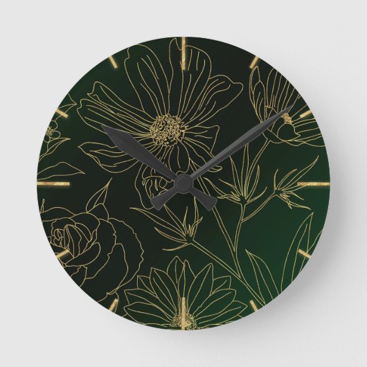 Botanische Blume aus Grünem Gold Runde Wanduhr (Vorderseite)