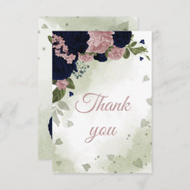 botanische Blume aus Marineblau und Rosa Dankeskarte