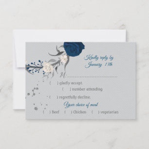 Botanische Blume aus Marineblau und Weiß RSVP Karte