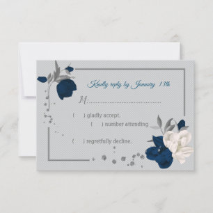 Botanische Blume aus Marineblau und Weiß RSVP Karte