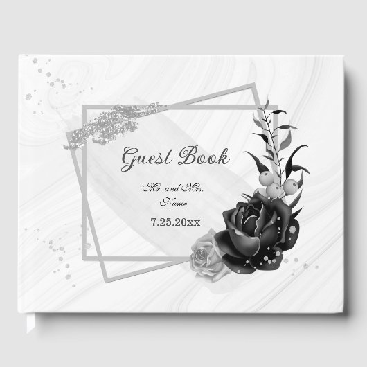 botanische Blume aus Silber und Schwarz Gästebuch (Vorderseite)