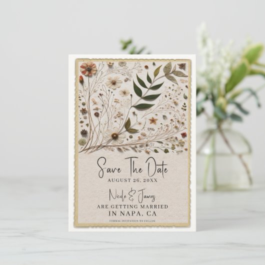 Botanische Blume & Blätter Hochzeit der Natur Einladung (Stehend Vorderseite)