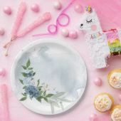 Botanische Blume blau-weiß Pappteller (Party)