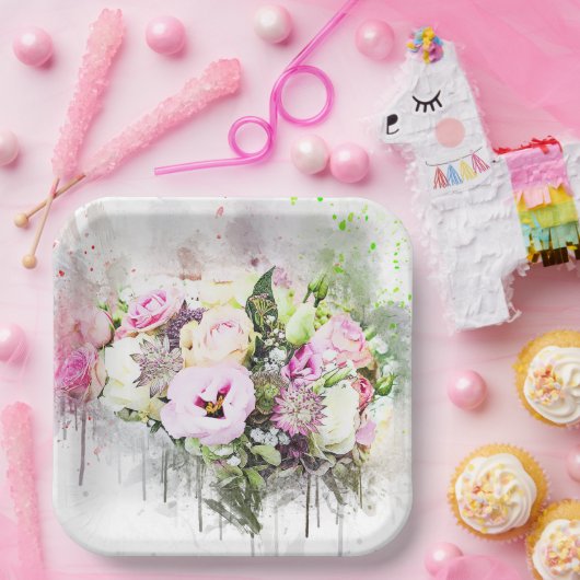 Botanische Blume Bouquet Art Abstrakte Papierplatt Pappteller (Party)