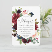 Botanische Blume Burgundy Red Wedding Einladung (Stehend Vorderseite)