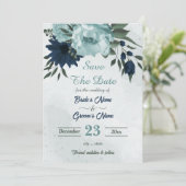 Botanische Blume der blauen Marine Save The Date (Stehend Vorderseite)