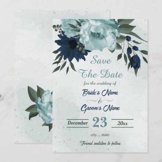 Botanische Blume der blauen Marine Save The Date (Vorne/Hinten)