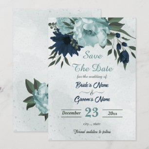 Botanische Blume der blauen Marine Save The Date