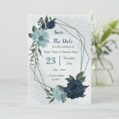 Botanische Blume der blauen Marine Save The Date (Stehend Vorderseite)