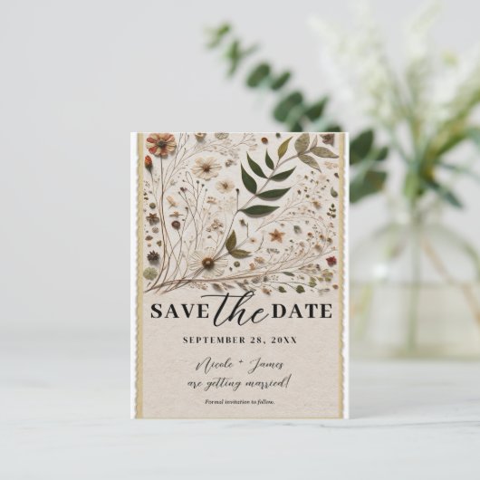 Botanische Blume der Natur Save the Date Ankündigungspostkarte (Stehend Vorderseite)