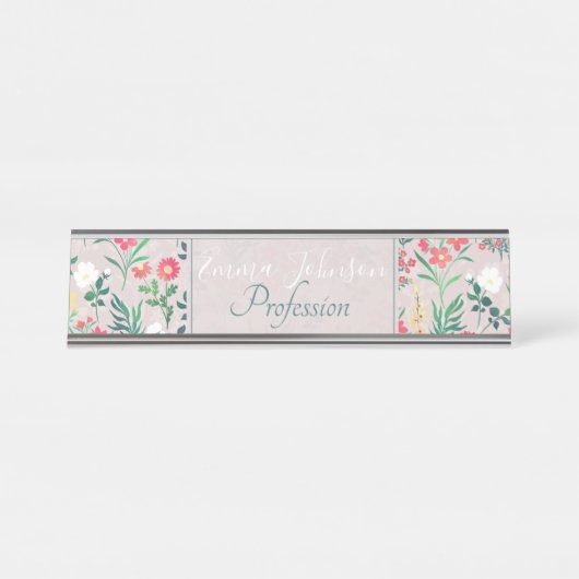 Botanische Blume für hübsche Wasserfarbe Schreibtischnamensplakette (Vorderseite )