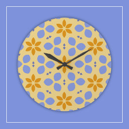 Botanische Blume Gelb und Blau auf Girly Floral Große Wanduhr