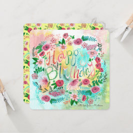 Botanische Blume Gelb und Rosa Frühlingsblüten Karte