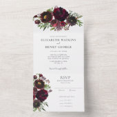 Botanische Blume Hochzeit des Burgunder Wasserfarb All In One Einladung (Innen Boden)