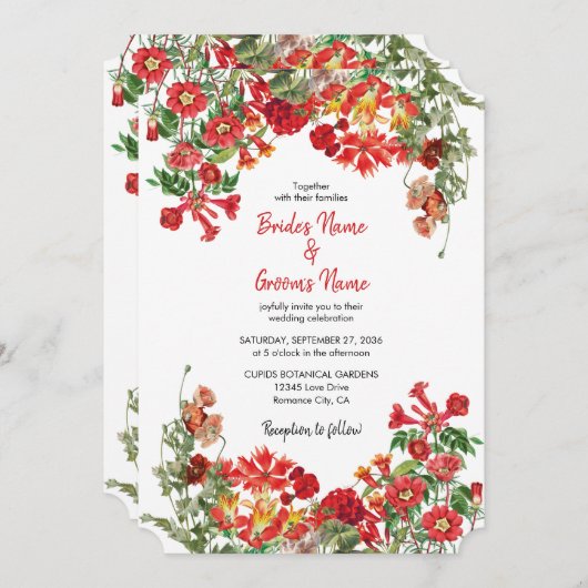 Botanische Blume Hochzeit im Roten Blumengarten Einladung (Vorne/Hinten)