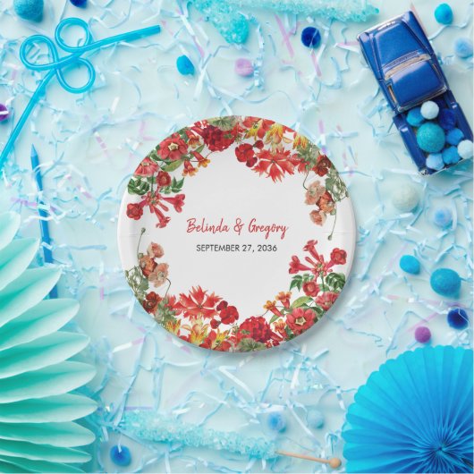 Botanische Blume Hochzeit im Roten Blumengarten Pappteller (Party)