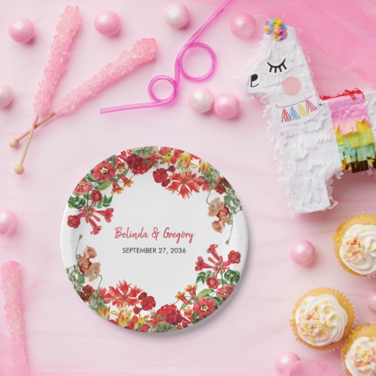 Botanische Blume Hochzeit im Roten Blumengarten Pappteller (Party)