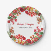 Botanische Blume Hochzeit im Roten Blumengarten Pappteller (Vorderseite)