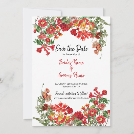 Botanische Blume Hochzeit im Roten Blumengarten Save The Date (Vorderseite)