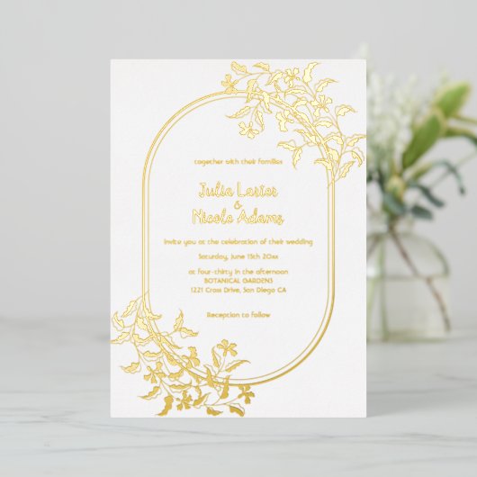 Botanische Blume im Wildwald Blätter Hochzeiten Folieneinladung (Stehend vorne)