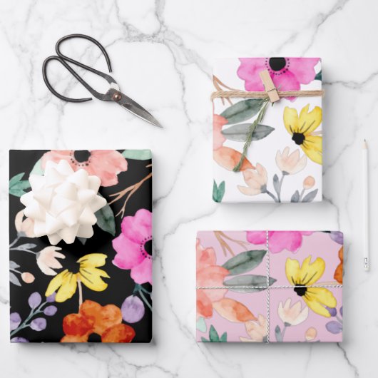 Botanische Blume in modernen Wasserfarben Geschenkpapier Set (Vorderseite)