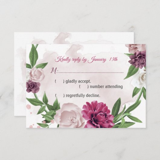 botanische Blume in Rosa RSVP Karte (Vorne/Hinten)