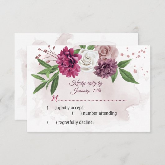 botanische Blume in Rosa RSVP Karte (Vorne/Hinten)