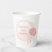 Botanische Blume in Rosa und Weiß Pappbecher (Rückseite)