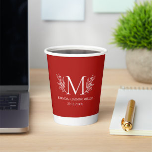 Botanische Blume in weißer Farbe in Monogramm Pappbecher