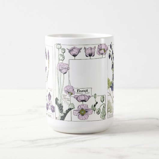 Botanische Blume Iris Poppy Tasse im Jugendstil (Mittel)
