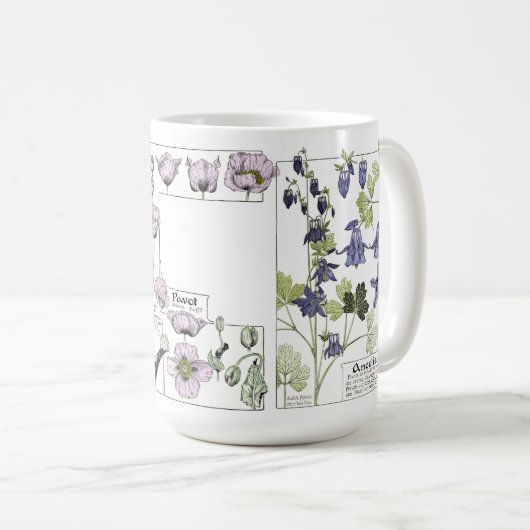 Botanische Blume Iris Poppy Tasse im Jugendstil (VorderseiteRechts)
