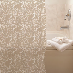 Botanische Blume Leichte Taupe Blumenmuster Duschvorhang