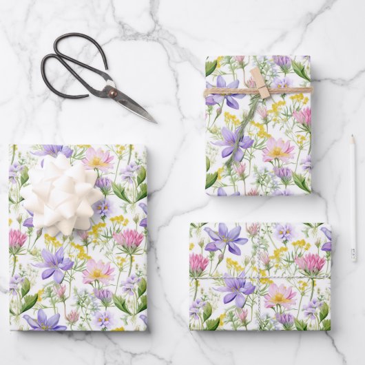 Botanische Blume lila und rosa Geschenkpapier Set (Vorderseite)