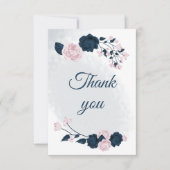 Botanische Blume mit eleganter Marine und rosa Dankeskarte (Vorderseite)