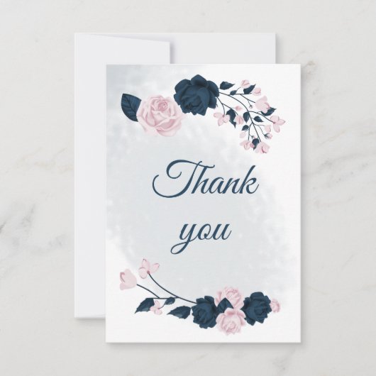 Botanische Blume mit eleganter Marine und rosa Dankeskarte (Vorderseite)