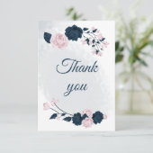 Botanische Blume mit eleganter Marine und rosa Dankeskarte (Stehend Vorderseite)