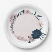 Botanische Blume mit eleganter Marine und staubige Pappteller (Vorderseite)