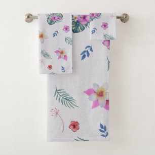 Botanische Blume mit tropischer Wasserfarbe Badhandtuch Set