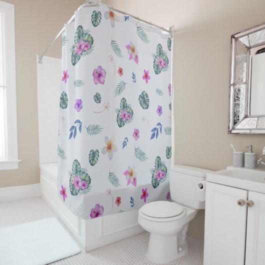 Botanische Blume mit tropischer Wasserfarbe Duschvorhang (Beispiel)