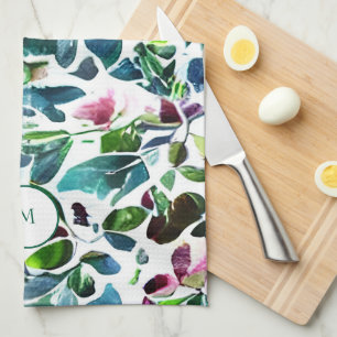 Botanische Blume mit Wasserfarbe elegant mit Monog Geschirrtuch