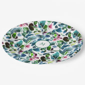 Botanische Blume mit Wasserfarbe elegant mit Monog Pappteller (Schrägansicht)